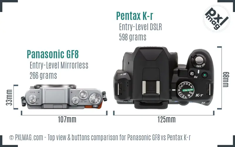 Panasonic GF8 vs Pentax K-r top view buttons comparison