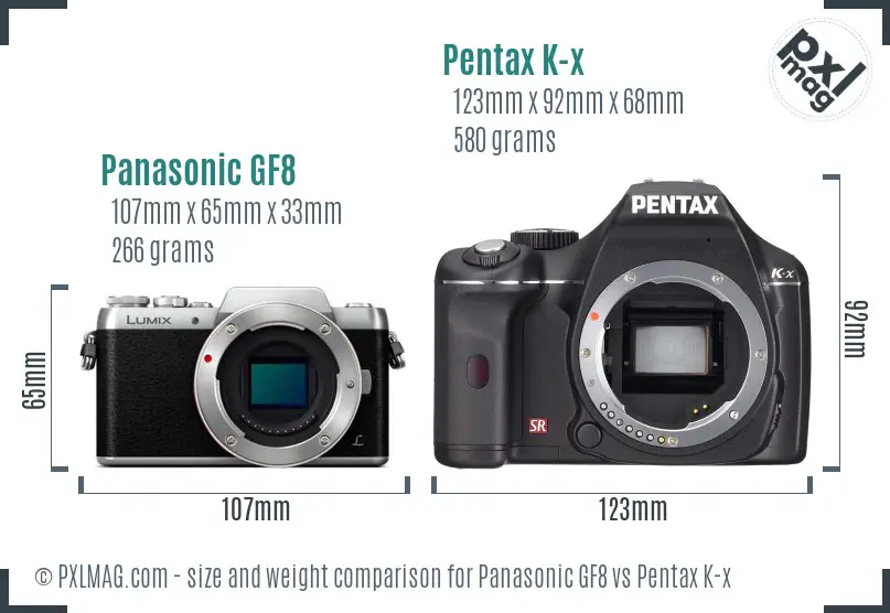 Panasonic GF8 vs Pentax K-x size comparison