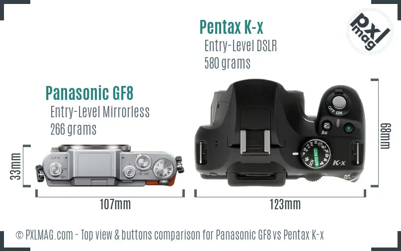 Panasonic GF8 vs Pentax K-x top view buttons comparison