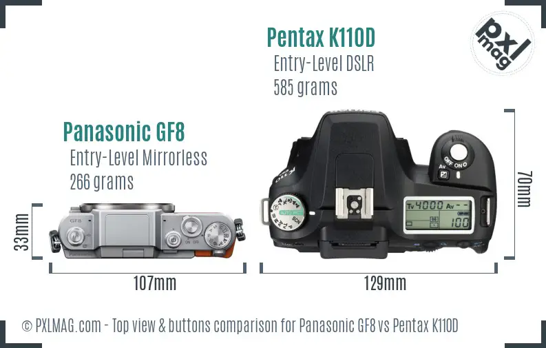 Panasonic GF8 vs Pentax K110D top view buttons comparison