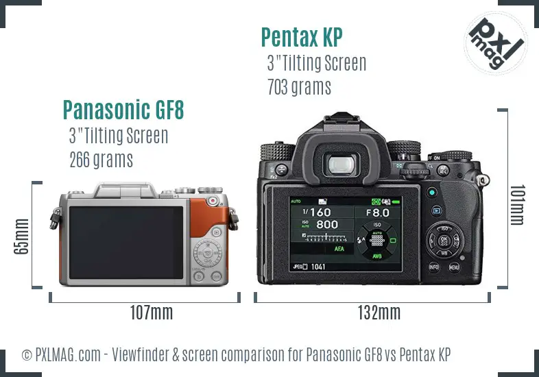 Panasonic GF8 vs Pentax KP Screen and Viewfinder comparison