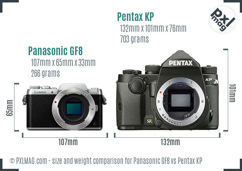 Panasonic GF8 vs Pentax KP size comparison