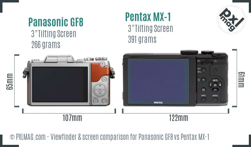 Panasonic GF8 vs Pentax MX-1 Screen and Viewfinder comparison