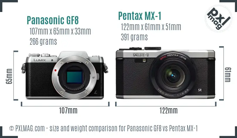 Panasonic GF8 vs Pentax MX-1 size comparison