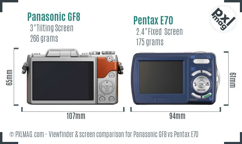 Panasonic GF8 vs Pentax E70 Screen and Viewfinder comparison
