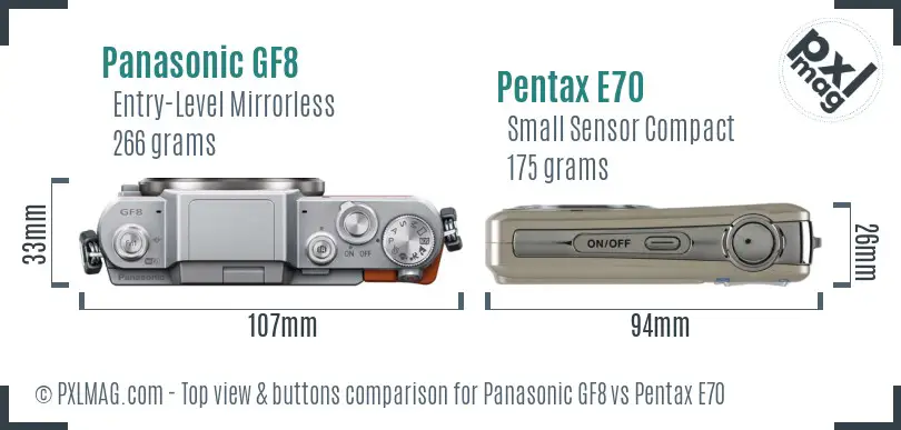 Panasonic GF8 vs Pentax E70 top view buttons comparison