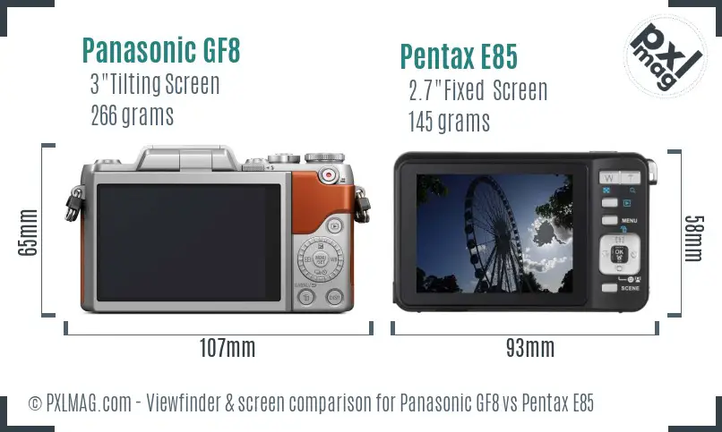 Panasonic GF8 vs Pentax E85 Screen and Viewfinder comparison