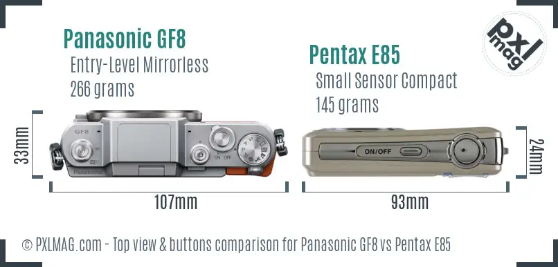 Panasonic GF8 vs Pentax E85 top view buttons comparison
