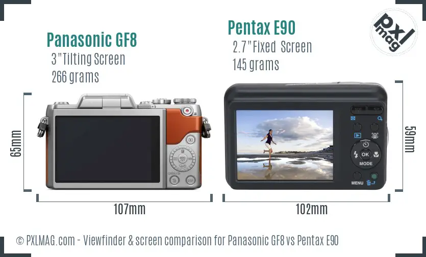 Panasonic GF8 vs Pentax E90 Screen and Viewfinder comparison