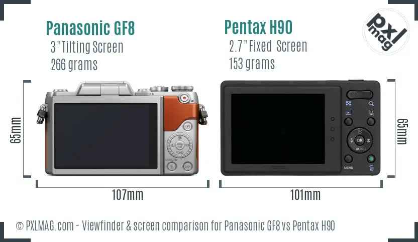 Panasonic GF8 vs Pentax H90 Screen and Viewfinder comparison