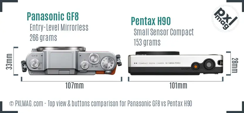 Panasonic GF8 vs Pentax H90 top view buttons comparison