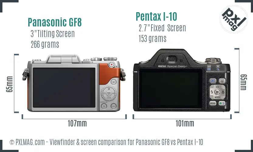 Panasonic GF8 vs Pentax I-10 Screen and Viewfinder comparison