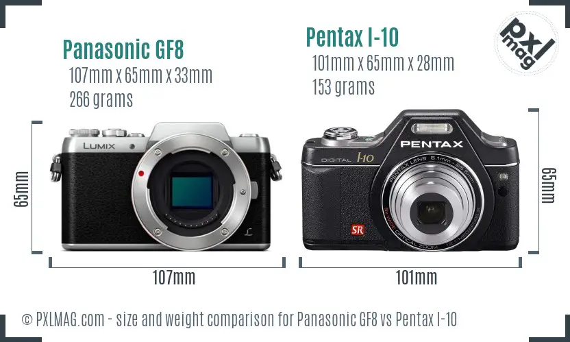 Panasonic GF8 vs Pentax I-10 size comparison