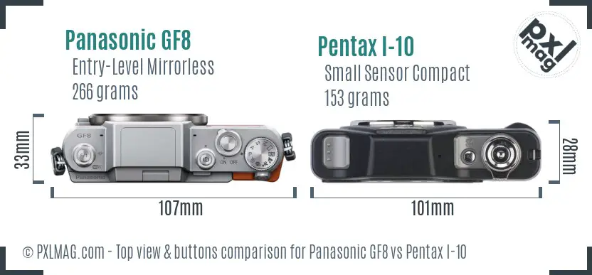 Panasonic GF8 vs Pentax I-10 top view buttons comparison