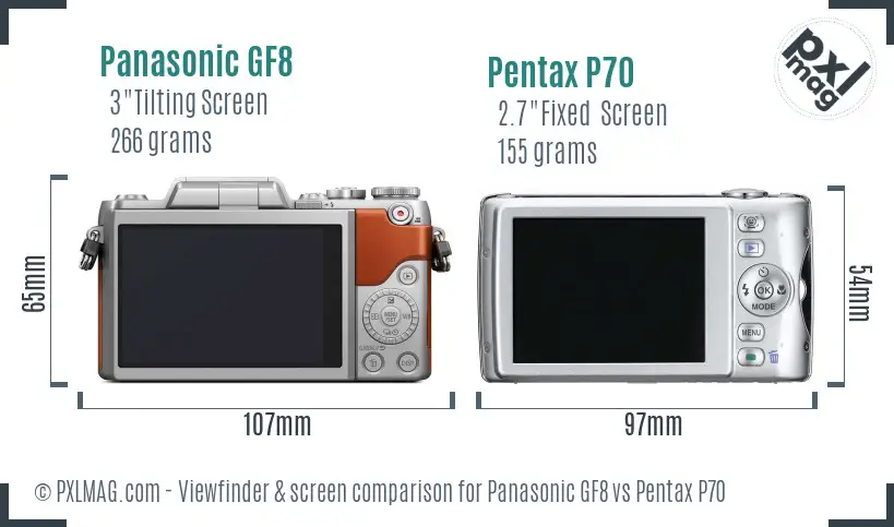 Panasonic GF8 vs Pentax P70 Screen and Viewfinder comparison
