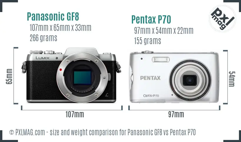 Panasonic GF8 vs Pentax P70 size comparison