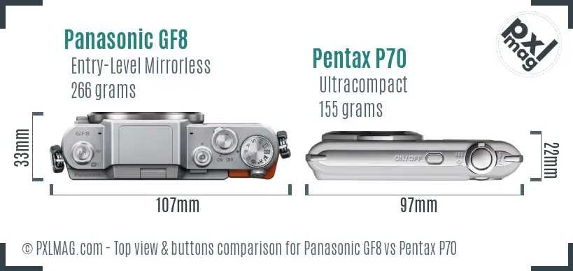 Panasonic GF8 vs Pentax P70 top view buttons comparison