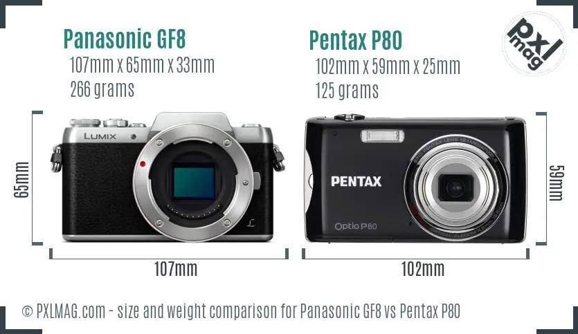Panasonic GF8 vs Pentax P80 size comparison