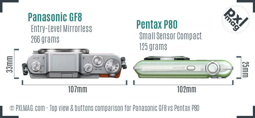 Panasonic GF8 vs Pentax P80 top view buttons comparison