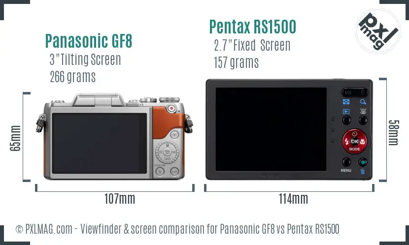 Panasonic GF8 vs Pentax RS1500 Screen and Viewfinder comparison