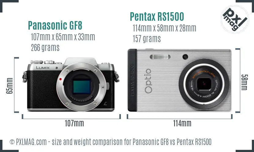 Panasonic GF8 vs Pentax RS1500 size comparison