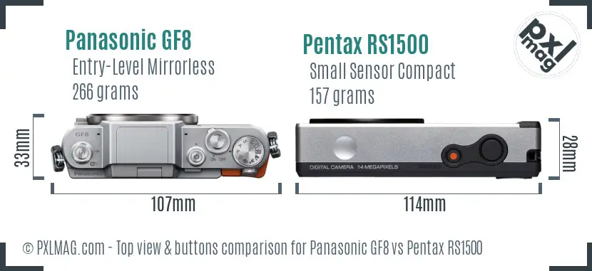 Panasonic GF8 vs Pentax RS1500 top view buttons comparison