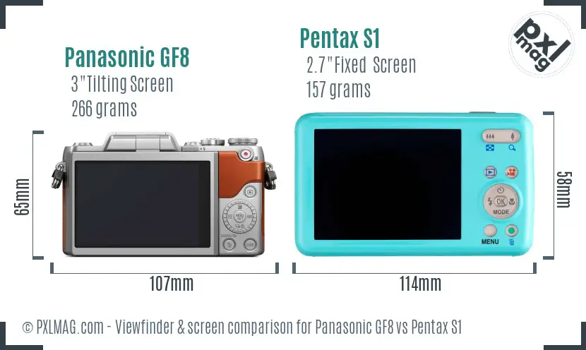 Panasonic GF8 vs Pentax S1 Screen and Viewfinder comparison