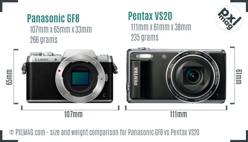 Panasonic GF8 vs Pentax VS20 size comparison