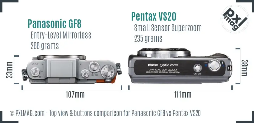 Panasonic GF8 vs Pentax VS20 top view buttons comparison