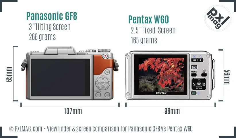 Panasonic GF8 vs Pentax W60 Screen and Viewfinder comparison