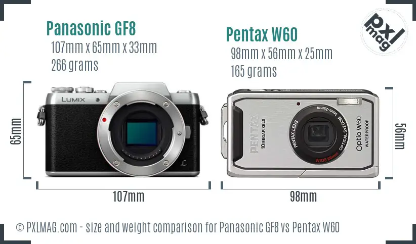 Panasonic GF8 vs Pentax W60 size comparison