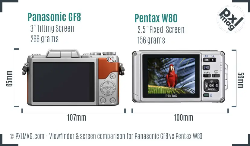 Panasonic GF8 vs Pentax W80 Screen and Viewfinder comparison