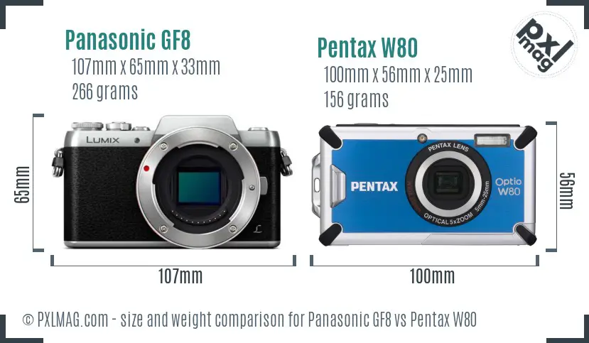 Panasonic GF8 vs Pentax W80 size comparison