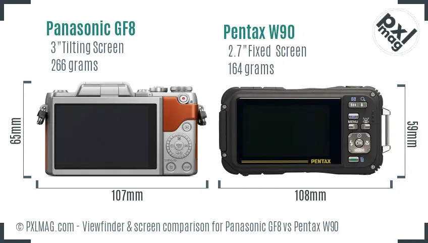 Panasonic GF8 vs Pentax W90 Screen and Viewfinder comparison