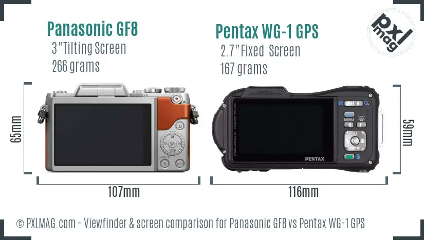 Panasonic GF8 vs Pentax WG-1 GPS Screen and Viewfinder comparison
