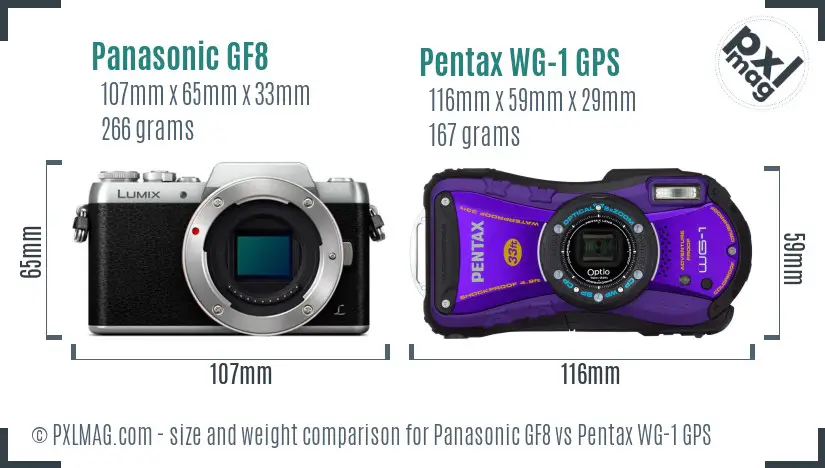Panasonic GF8 vs Pentax WG-1 GPS size comparison