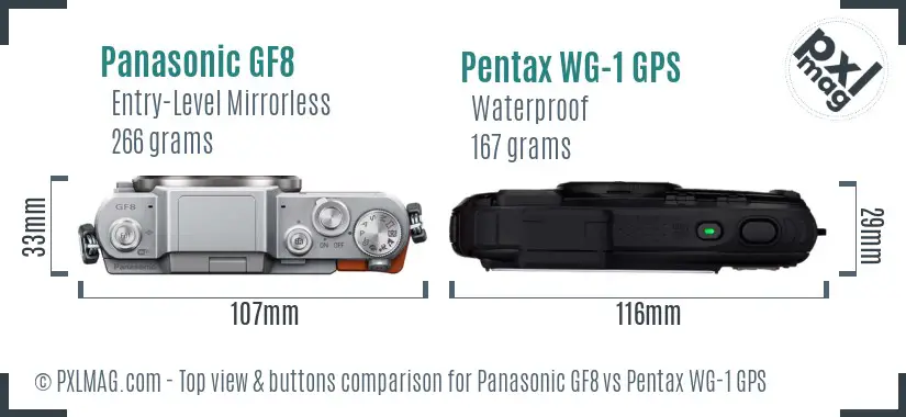 Panasonic GF8 vs Pentax WG-1 GPS top view buttons comparison
