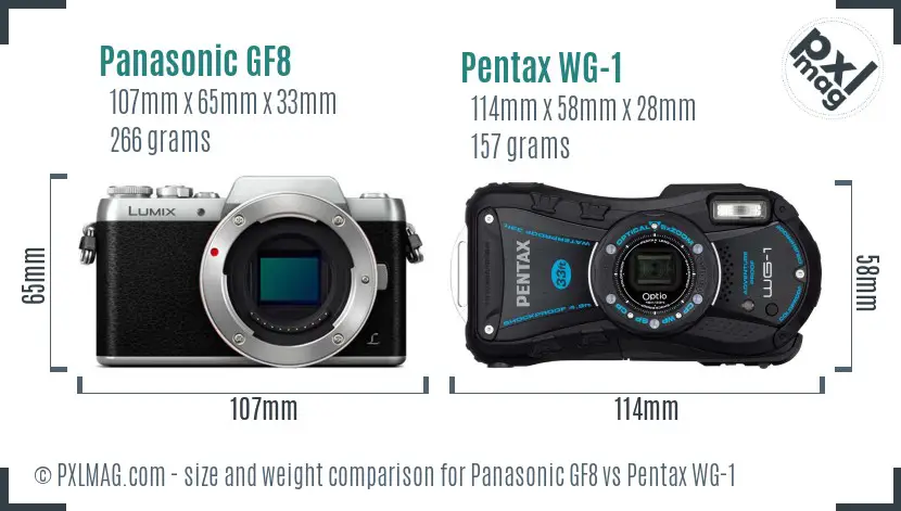 Panasonic GF8 vs Pentax WG-1 size comparison