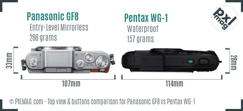 Panasonic GF8 vs Pentax WG-1 top view buttons comparison