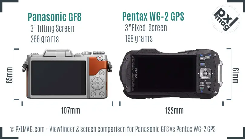 Panasonic GF8 vs Pentax WG-2 GPS Screen and Viewfinder comparison