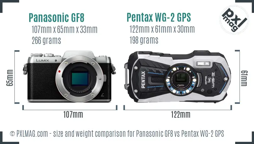 Panasonic GF8 vs Pentax WG-2 GPS size comparison
