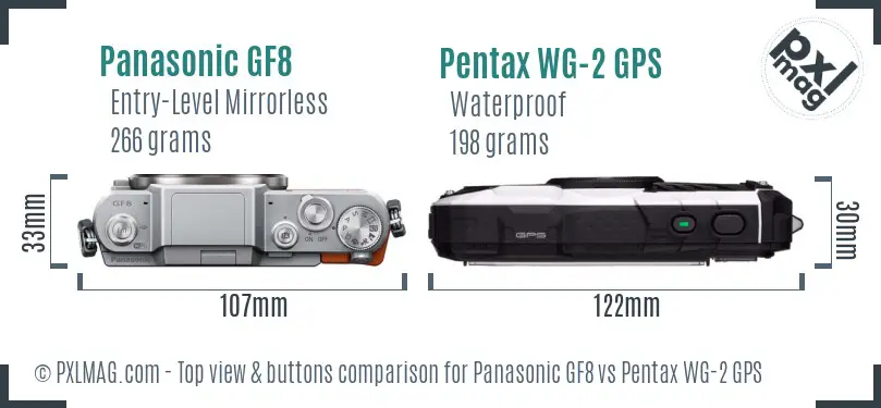 Panasonic GF8 vs Pentax WG-2 GPS top view buttons comparison