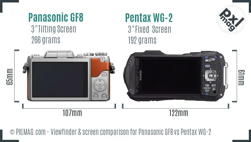 Panasonic GF8 vs Pentax WG-2 Screen and Viewfinder comparison