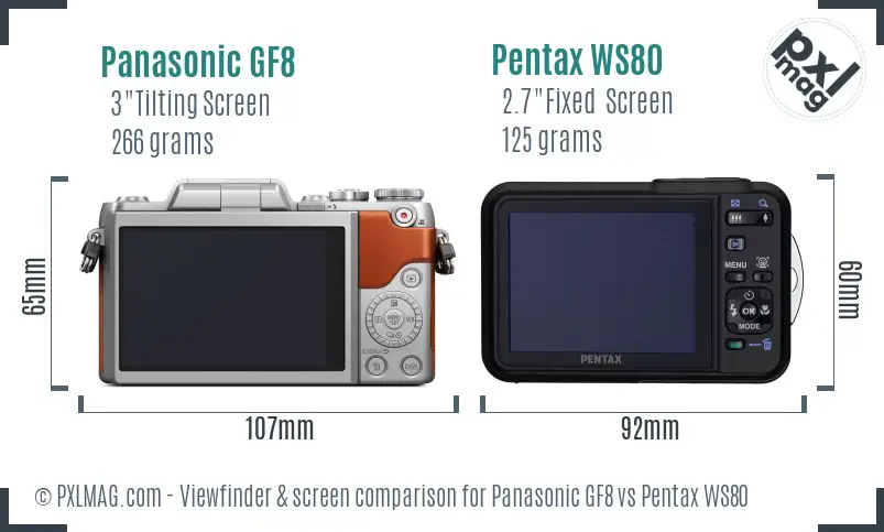 Panasonic GF8 vs Pentax WS80 Screen and Viewfinder comparison