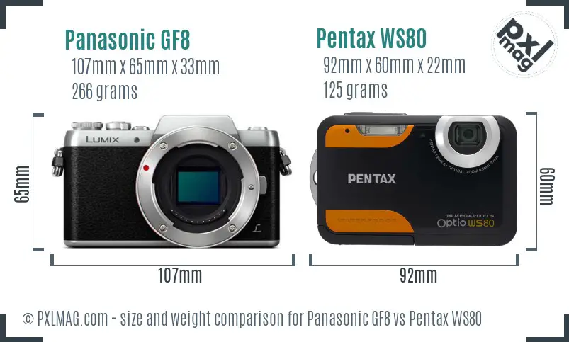 Panasonic GF8 vs Pentax WS80 size comparison