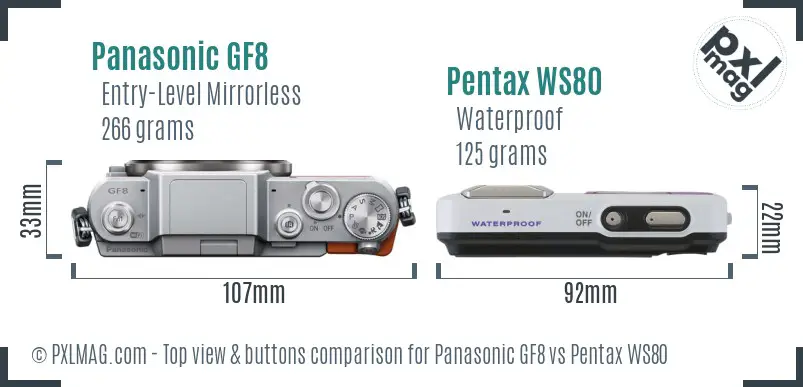 Panasonic GF8 vs Pentax WS80 top view buttons comparison
