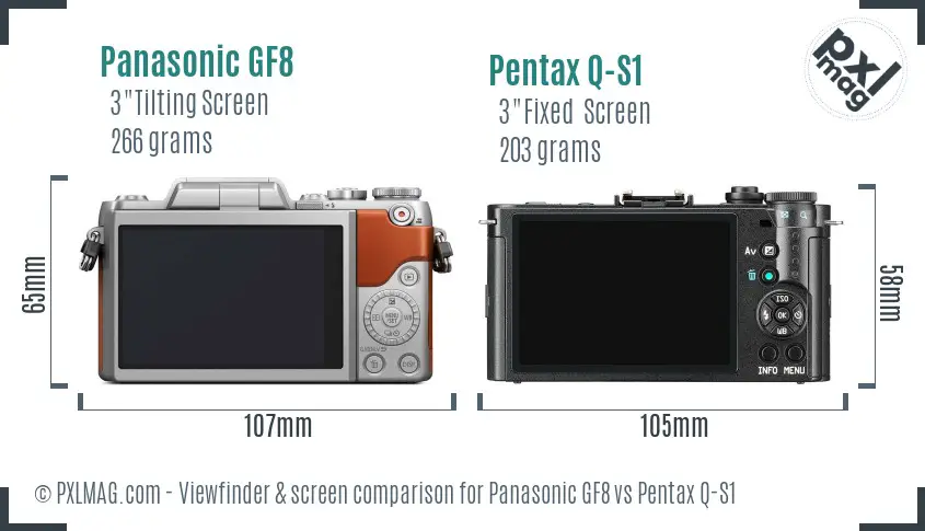 Panasonic GF8 vs Pentax Q-S1 Screen and Viewfinder comparison