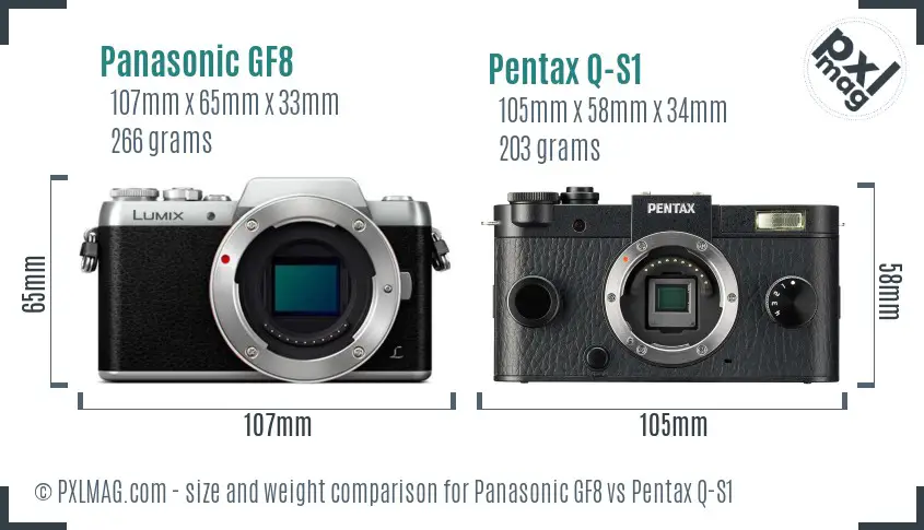 Panasonic GF8 vs Pentax Q-S1 size comparison