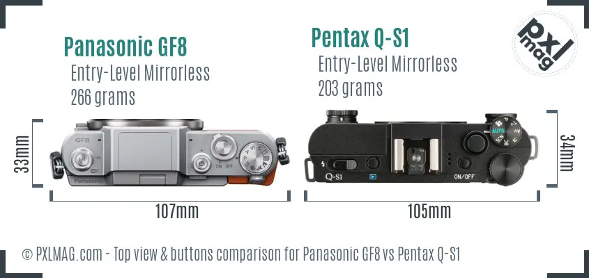 Panasonic GF8 vs Pentax Q-S1 top view buttons comparison