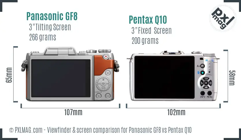 Panasonic GF8 vs Pentax Q10 Screen and Viewfinder comparison